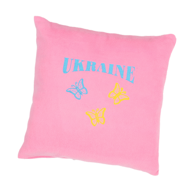 Декоративна подушка рожева з вишивкою патріотична 0319 фото
