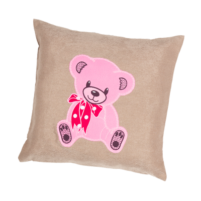 Декоративная подушка бежевая з вышивкой "Медвежонок" 0315 фото