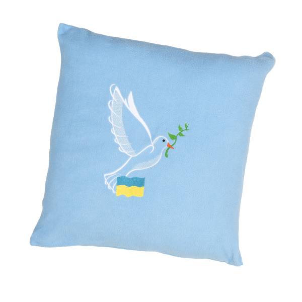 Декоративна подушка блакитна з вишивкою патріотична 0217 фото