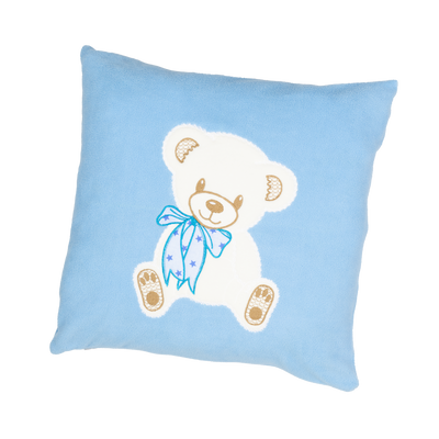 Декоративна подушка блакитна з вишивкою "Ведмедик" 0311 фото